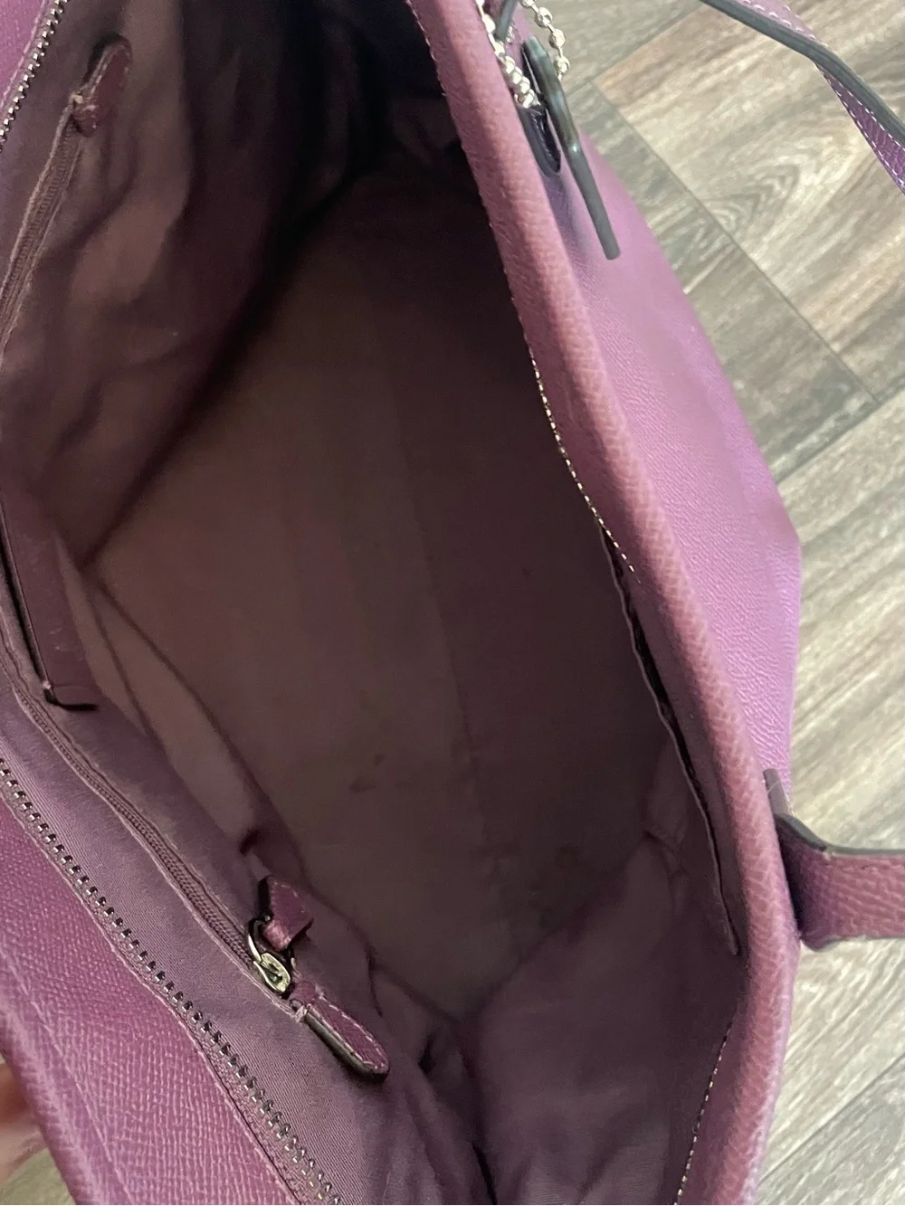 Coach City Zip Top Tote Bag Purple Crossgrain Leather Shoulder Purse - Picture 5 of 8